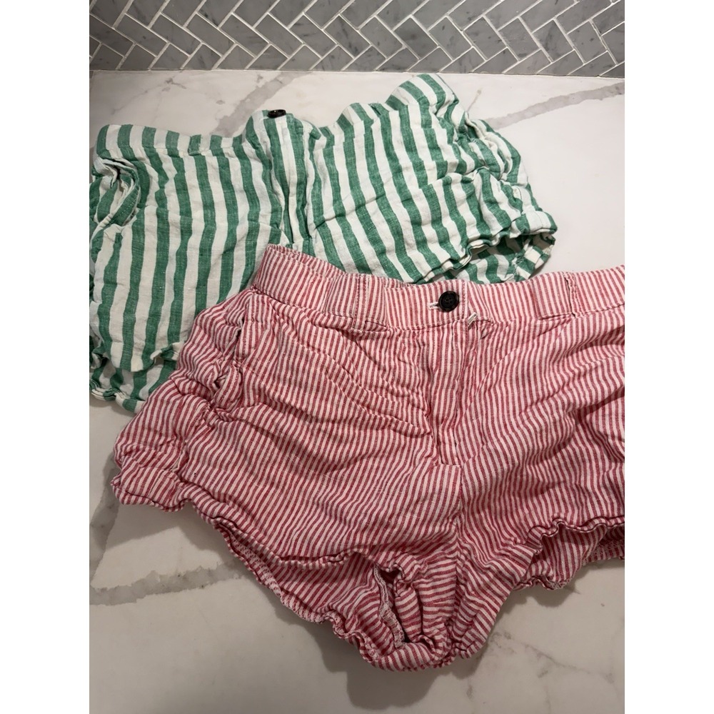 J Crew Lot Of 2 Striped 3" Harbor Shorts Sz M 100%‎ Linen Fisherman Preppy Boat
